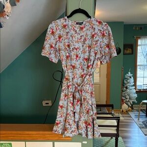 Topshop Floral Mini Dress - Red and White